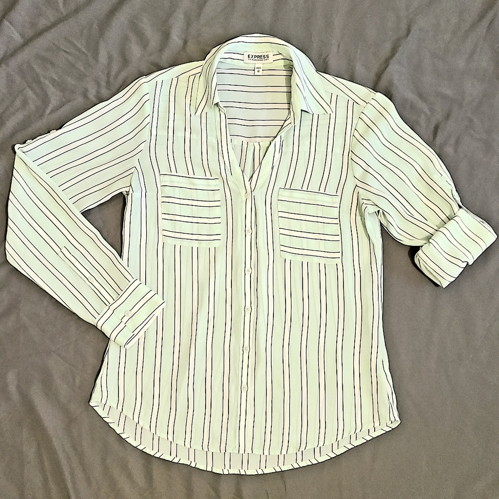 Express Seafoam Button-Down Blouse - image 2